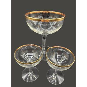 3 Vintage Gold Rimmed Champagne Stem Glasses 4 5/8"